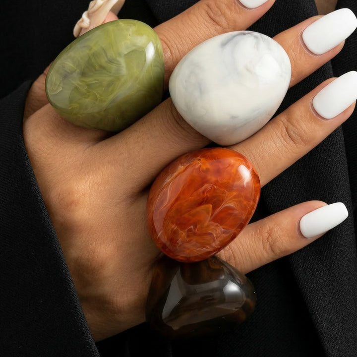 Marbled Swirl Cellulose Acetate Chunky Bubble Ring Retro Large‑Surface Open Women Ring