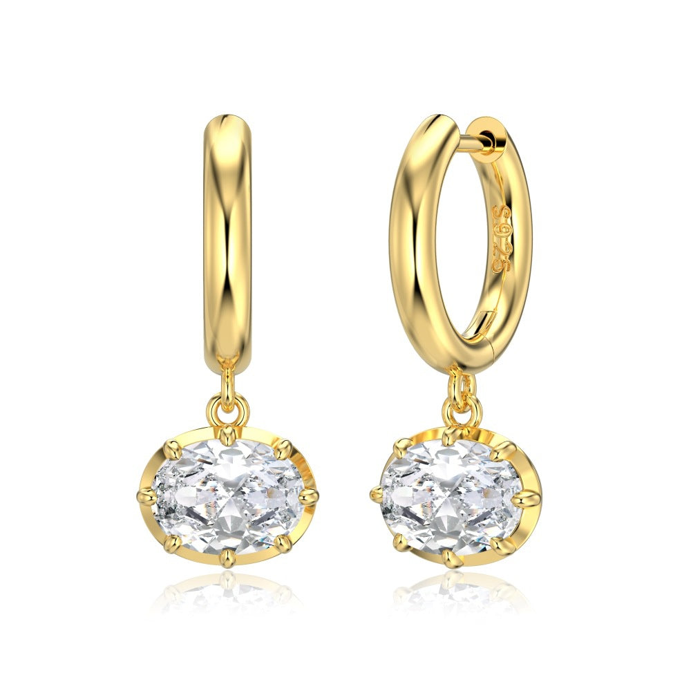 Oval Diamond Drop Hoop Earrings Minimal Exquisite Luxurious Earrings
