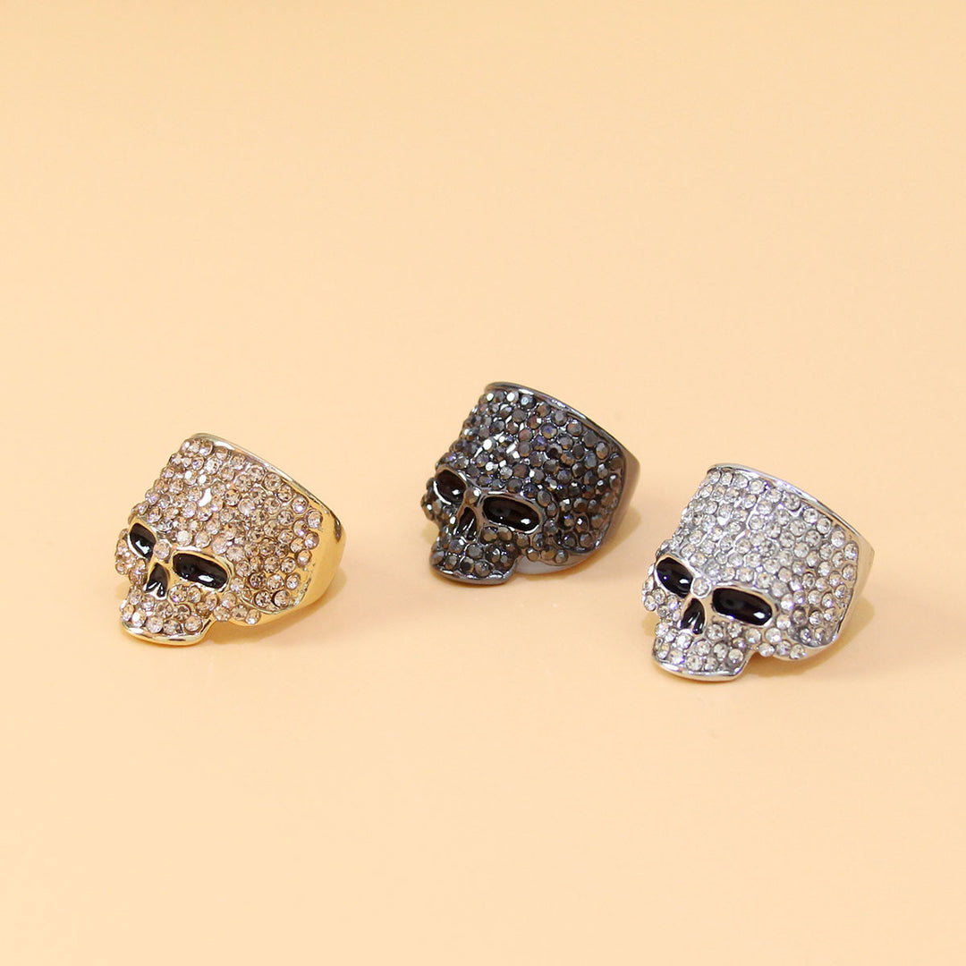 Full‑Paved Skull Sterling Silver Ring Personality Hip‑Hop Style Men Diamond Ring