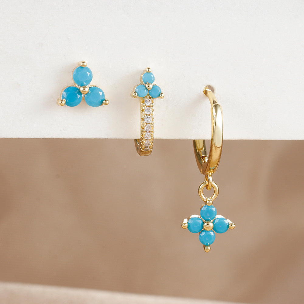 Clover Gemstone Hoop & Stud Earring Set