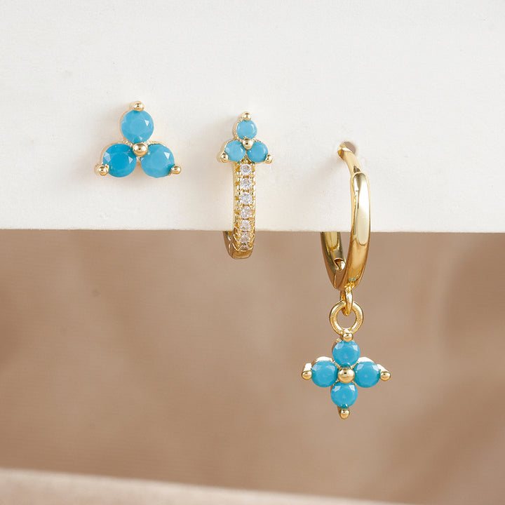 Clover Gemstone Hoop & Stud Earring Set