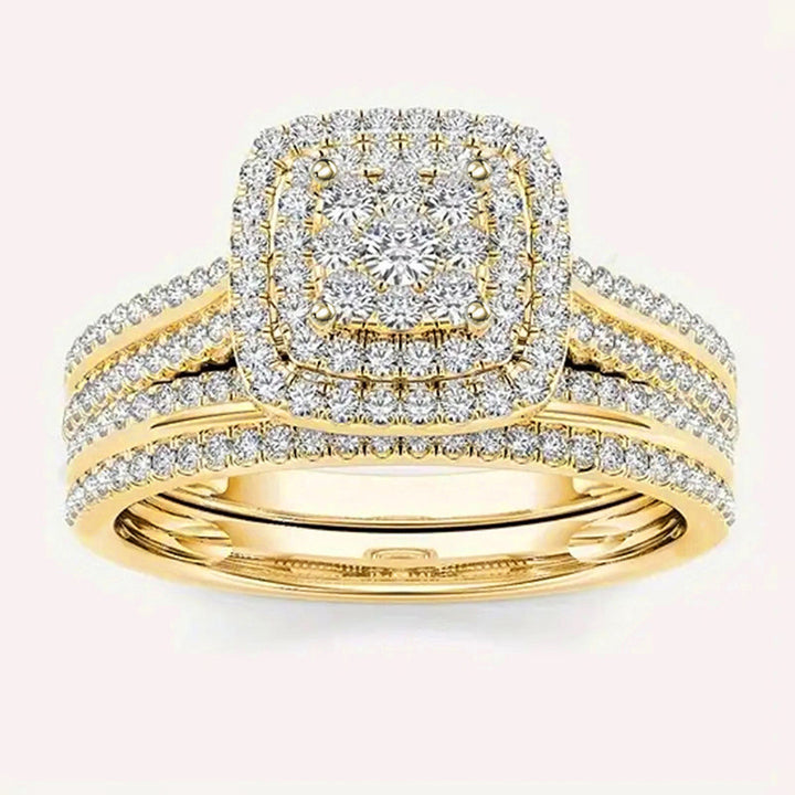 Square Halo Diamond Wedding Ring Set For Women Luxury Stacking Two Piece Engagement Band Bridal Jewelry