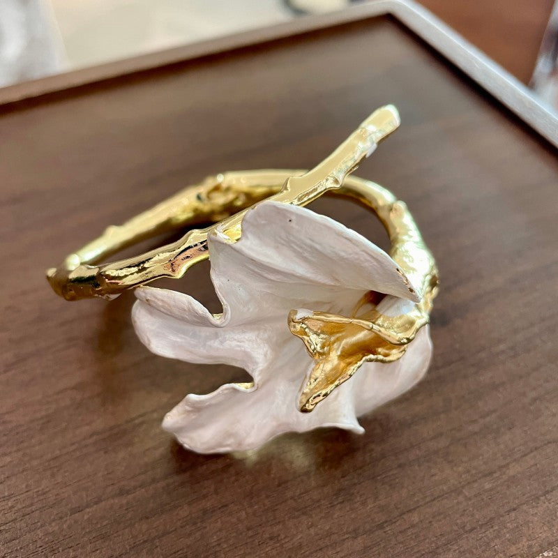 Floral Gold Open Cuff Bracelet