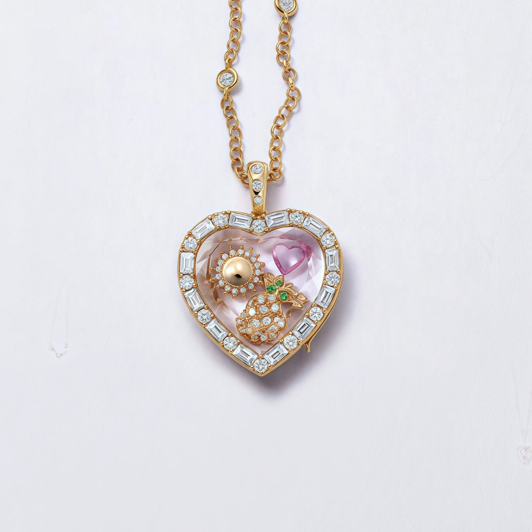 Teardrop Locket Necklace with Interchangeable Charms Customizable Gold Crystal Pendant for Women