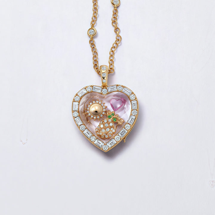 Teardrop Locket Necklace with Interchangeable Charms Customizable Gold Crystal Pendant for Women