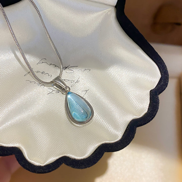 Teardrop Sapphire Snake Chain Necklace Minimalist Premium Women Pendant Choker