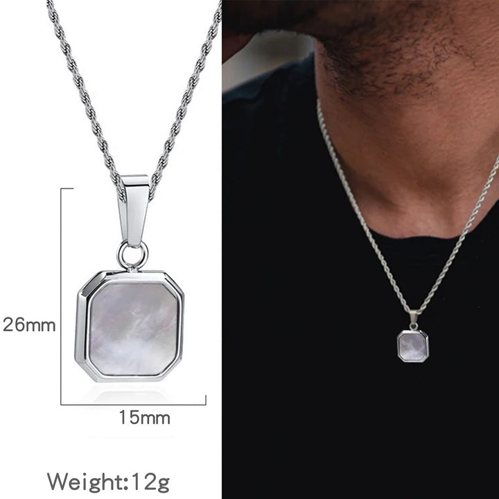 Octagon Square Black Onyx Pendant Minimalist Vintage Mens Rope Chain Necklace