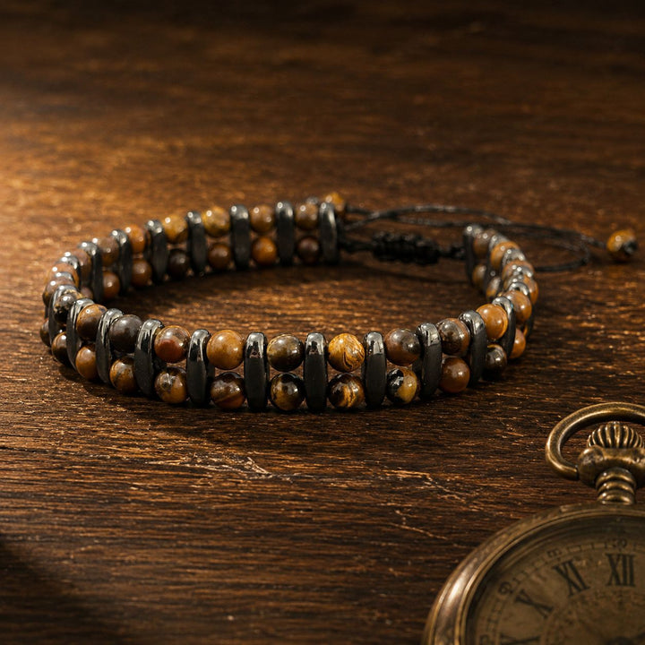 Vintage Tiger Eye & Hematite Double Layer Bracelet | Adjustable Braided Men’s Jewelry