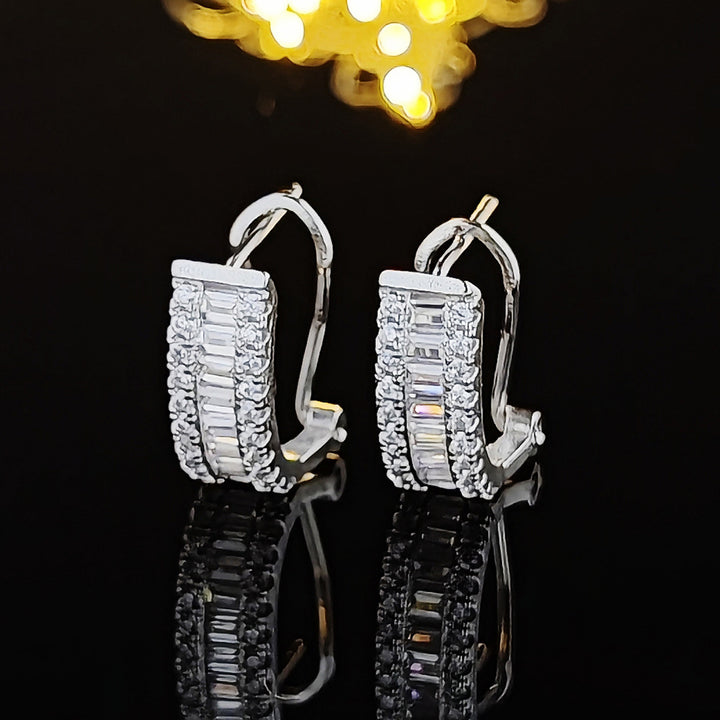 Baguette & Round Diamond Hoop Earrings S925 Silver