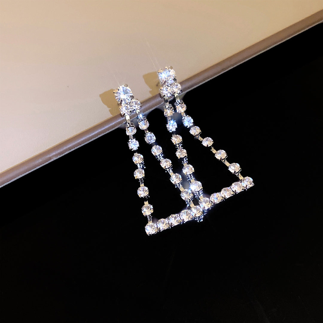Elegant Sparkling Jewelry Set Tennis Necklace & Triangle Drop Earrings Formal Party Jewelry For Women