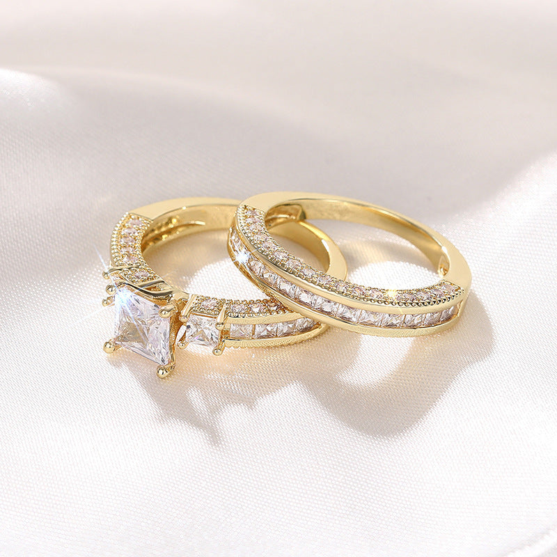 S925 Sterling Silver Three-Stone Princess Cut Stackable Ring Set, Milgrain Pave Wedding Engagement Band for Women