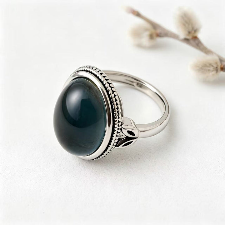 Vintage Oval Natural Gemstone Ring For Women Pure Silver Statement Ring