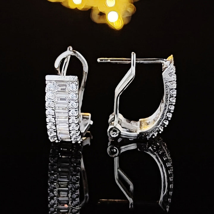Baguette & Round Diamond Hoop Earrings S925 Silver