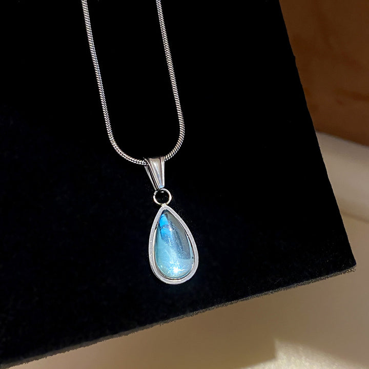Teardrop Sapphire Snake Chain Necklace Minimalist Premium Women Pendant Choker