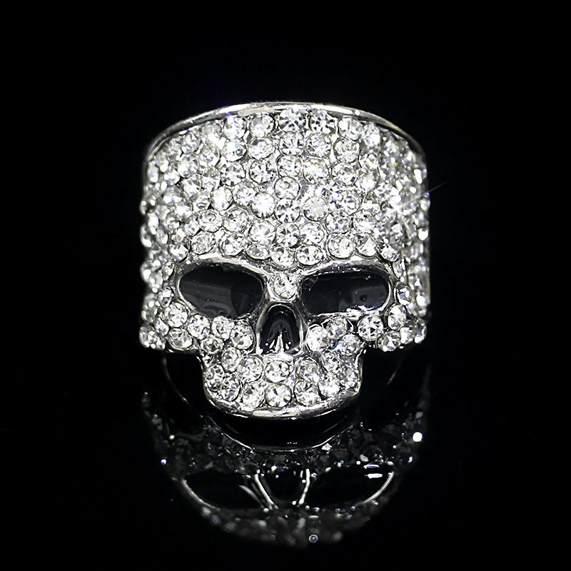 Full‑Paved Skull Sterling Silver Ring Personality Hip‑Hop Style Men Diamond Ring