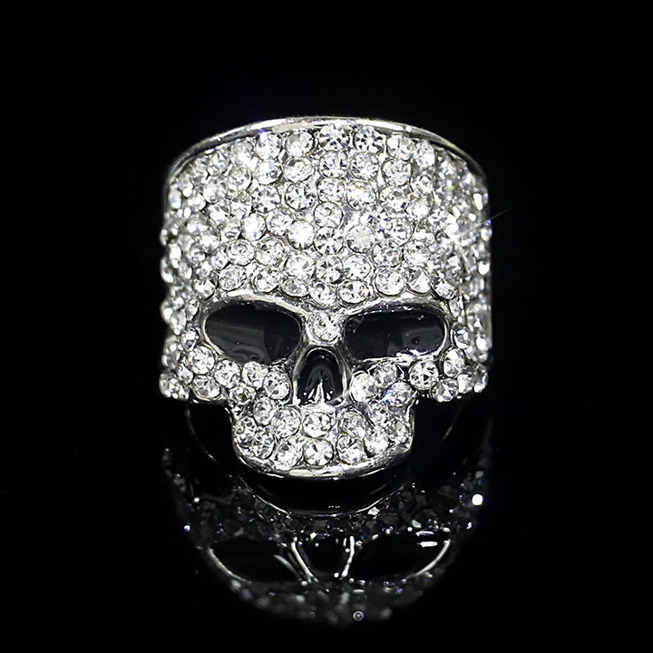 Full‑Paved Skull Sterling Silver Ring Personality Hip‑Hop Style Men Diamond Ring