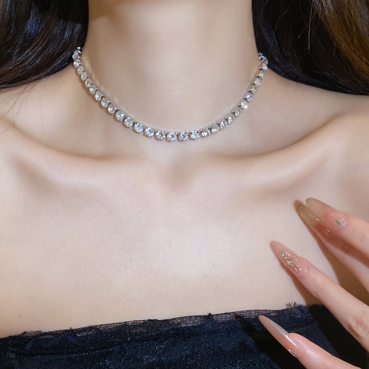 Elegant Sparkling Jewelry Set Tennis Necklace & Triangle Drop Earrings Formal Party Jewelry For Women
