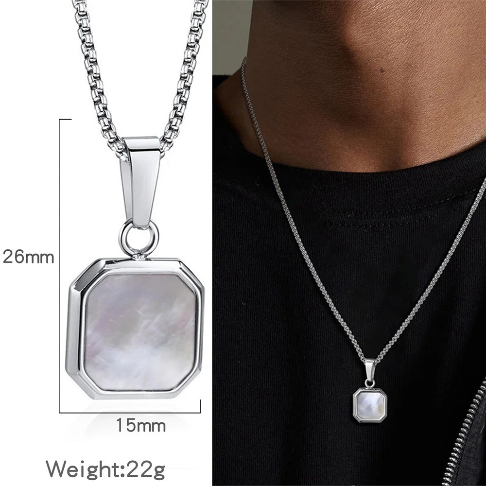 Octagon Square Black Onyx Pendant Minimalist Vintage Mens Rope Chain Necklace