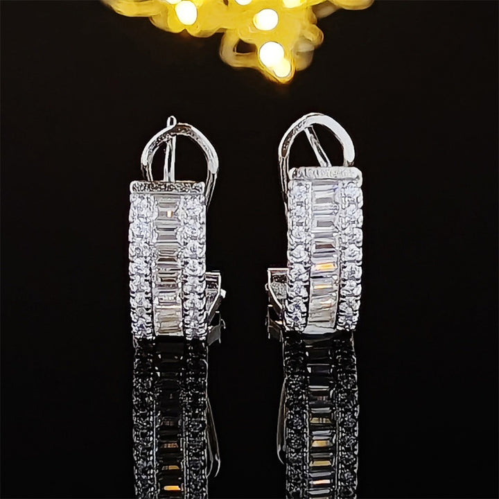 Baguette & Round Diamond Hoop Earrings S925 Silver