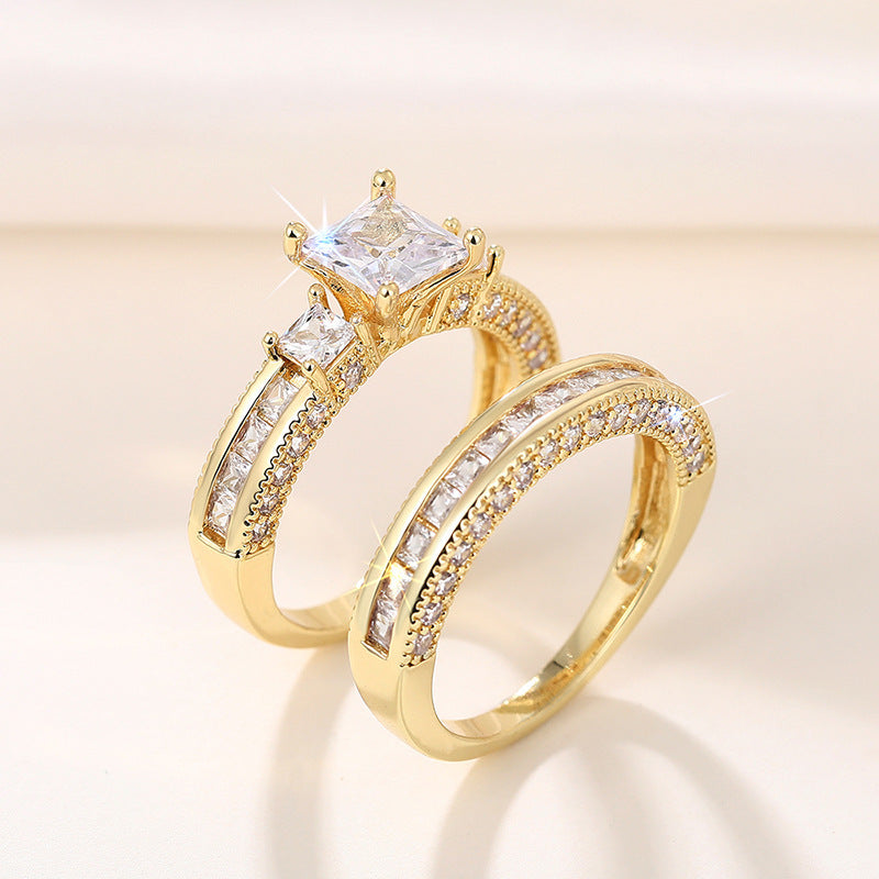 S925 Sterling Silver Three-Stone Princess Cut Stackable Ring Set, Milgrain Pave Wedding Engagement Band for Women