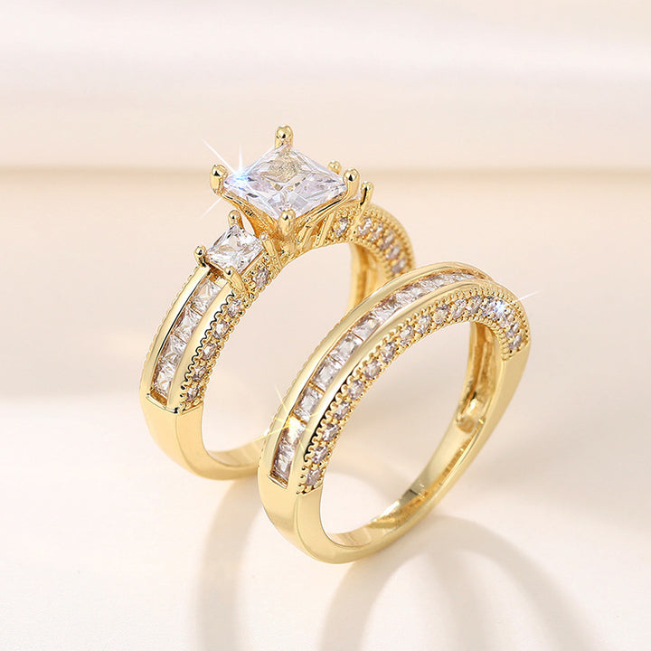 S925 Sterling Silver Three-Stone Princess Cut Stackable Ring Set, Milgrain Pave Wedding Engagement Band for Women