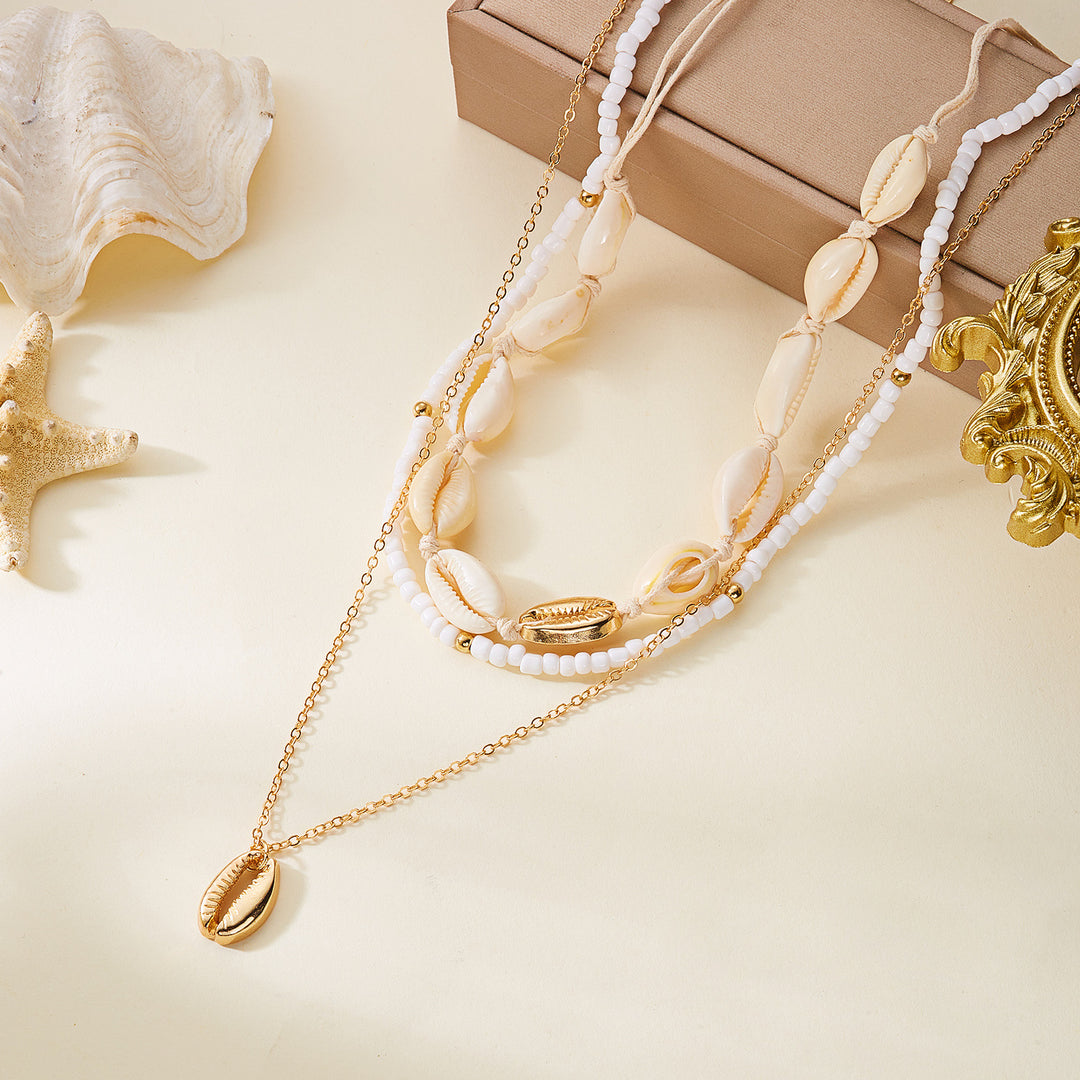 Beach Boho Layered Necklace Set Starfish & Shell Pearl Choker for Women