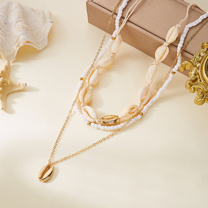 Beach Boho Layered Necklace Set Starfish & Shell Pearl Choker for Women