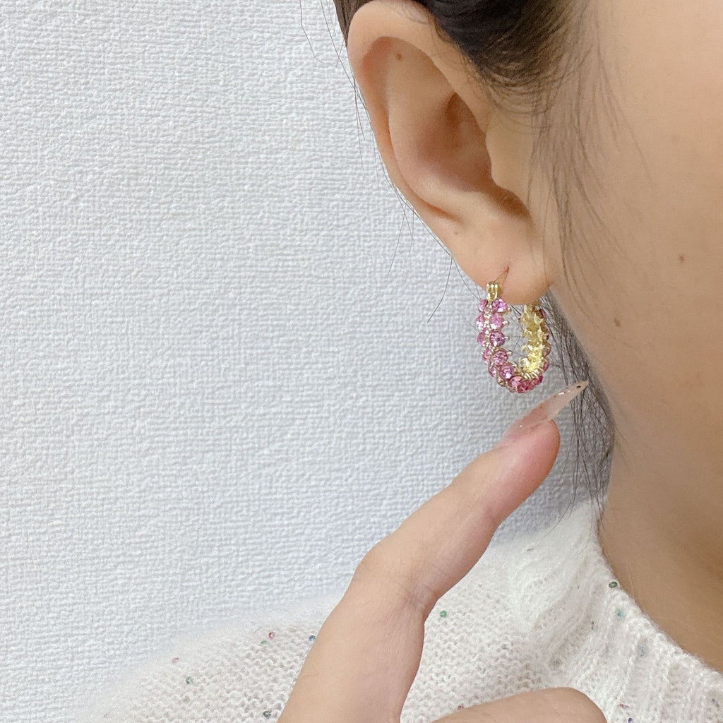 Vintage Gold Hoop Earrings with Purple Crystals