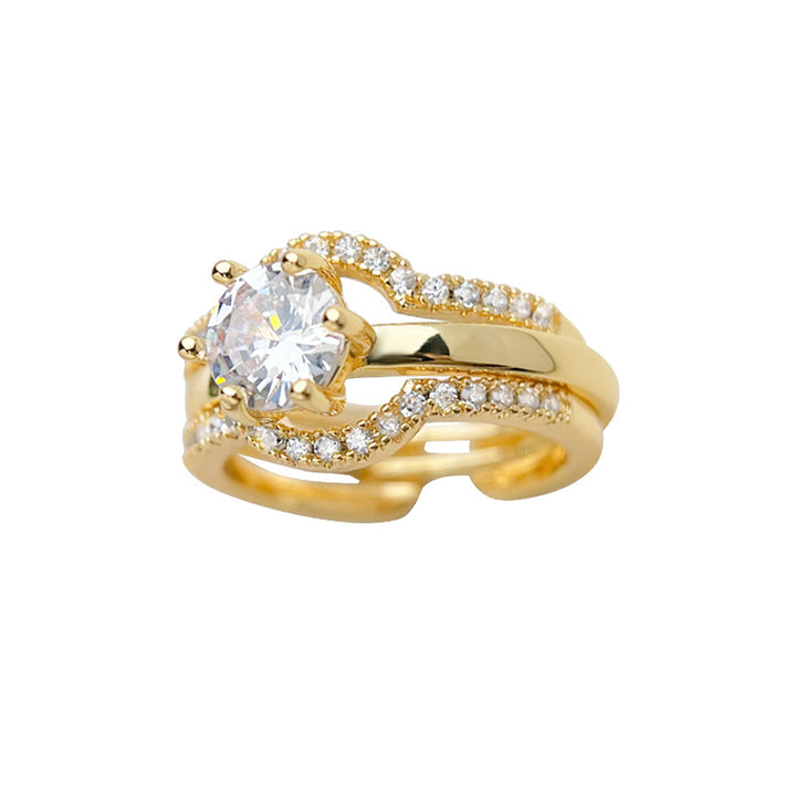 Two-Piece Round Cut Diamond Ring Set with Enhancer Band