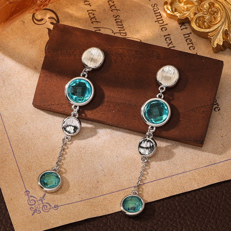 Multi‑Style Tassel Gemstone Long Earrings Vintage Luxury Sterling Silver Dangle Stud Earrings For Women