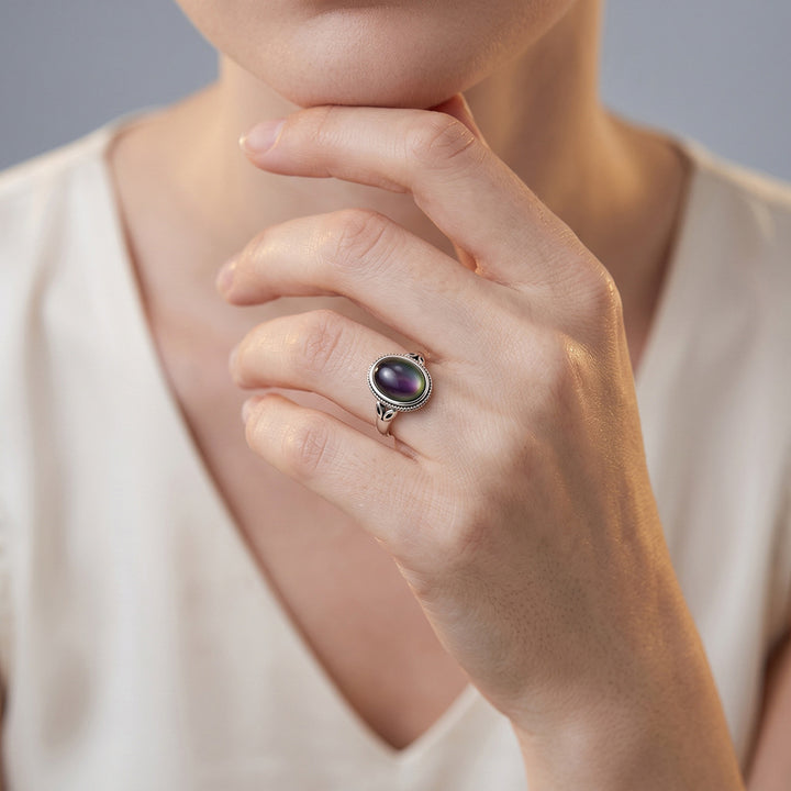 Vintage Oval Natural Gemstone Ring For Women Pure Silver Statement Ring