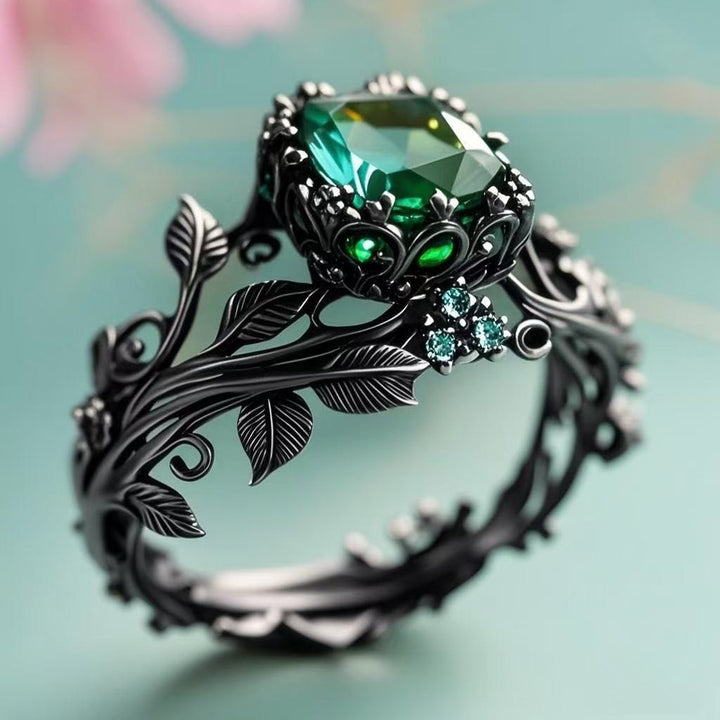 Vintage Leaf Vine Emerald Ring