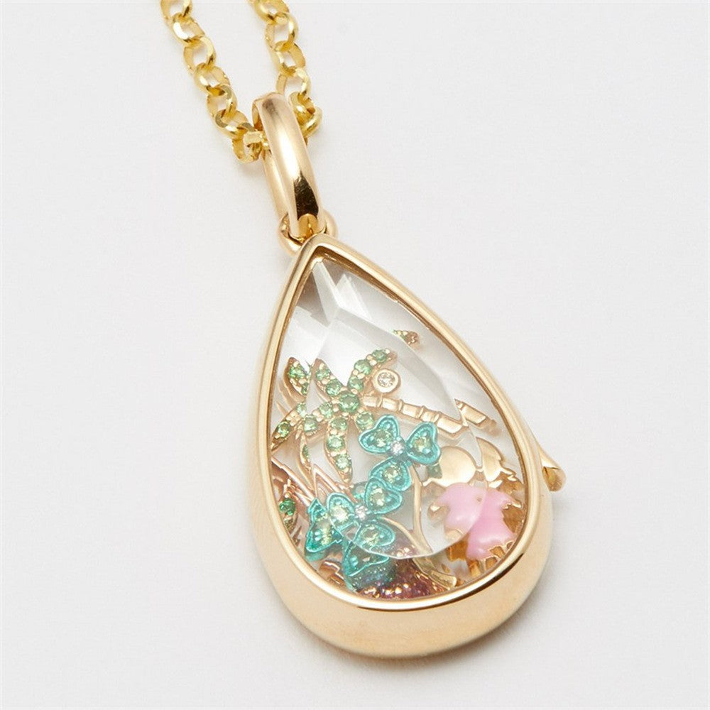 Teardrop Locket Necklace with Interchangeable Charms Customizable Gold Crystal Pendant for Women