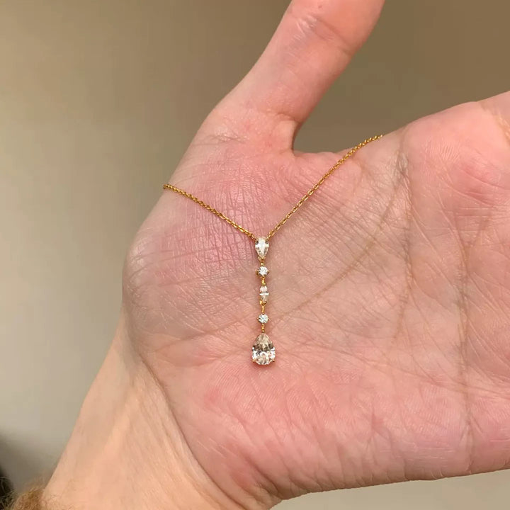 Pear Cut Diamond Drop Lariat Necklace 925 Sterling Silver Minimalist Y-Necklace