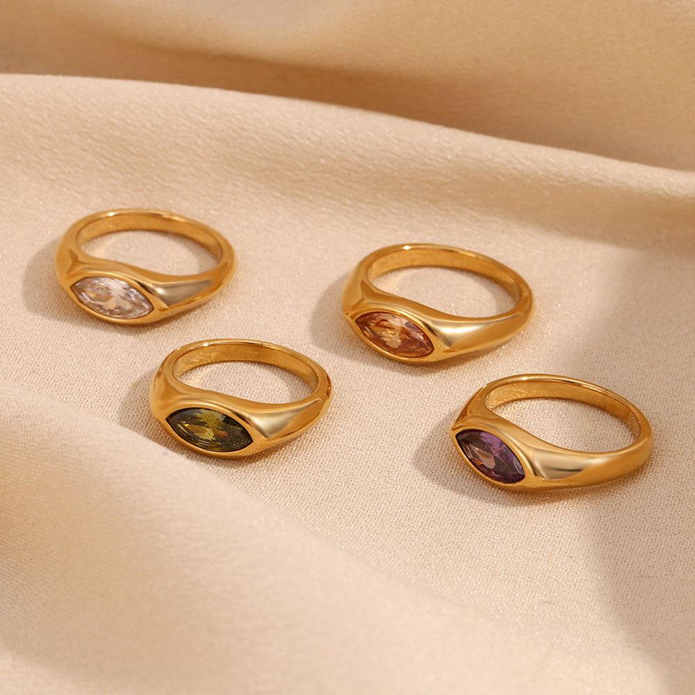 Vintage Minimal Gold Marquise Gemstone Ring Set