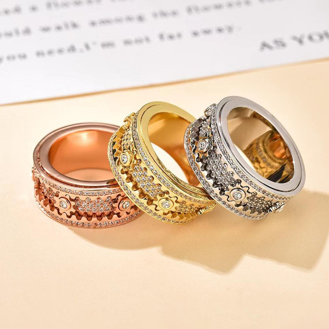 Rotatable Gear Diamond Ring Mechanical Fidget Anxiety Relief Band for Men Women