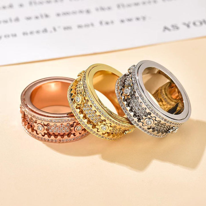Rotatable Gear Diamond Ring Mechanical Fidget Anxiety Relief Band for Men Women