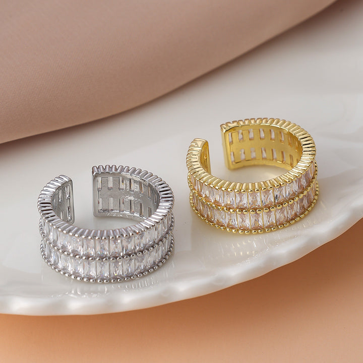 Double Row Baguette Diamond Open Statement Ring