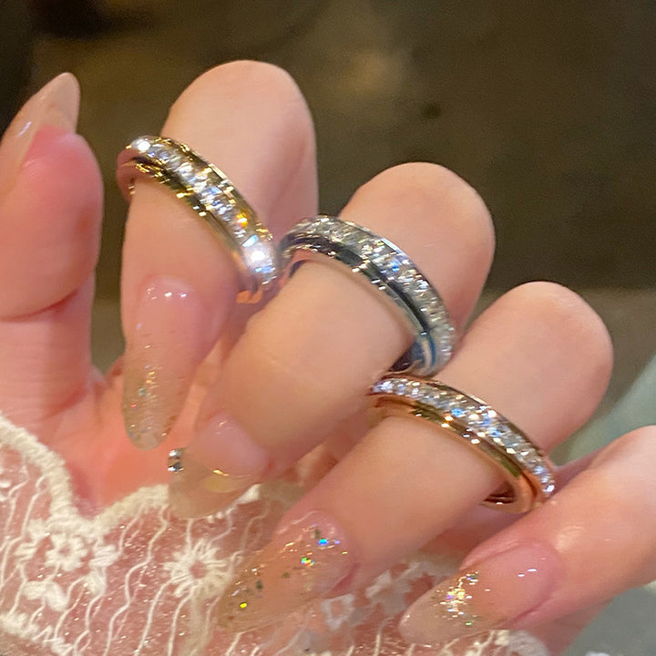 Spinning Double Row Diamond Ring Fidget Anxiety Relief Stackable Band for Women