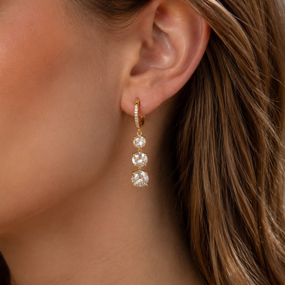 Triple Drop Diamond Hoop Earrings