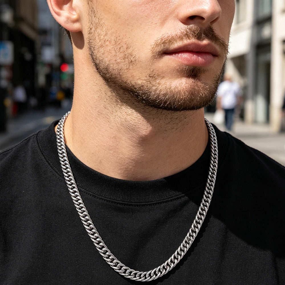Titanium Steel Cuban Link Chain Necklace - Single Color Minimalist Hip-Hop Style for Men & Women