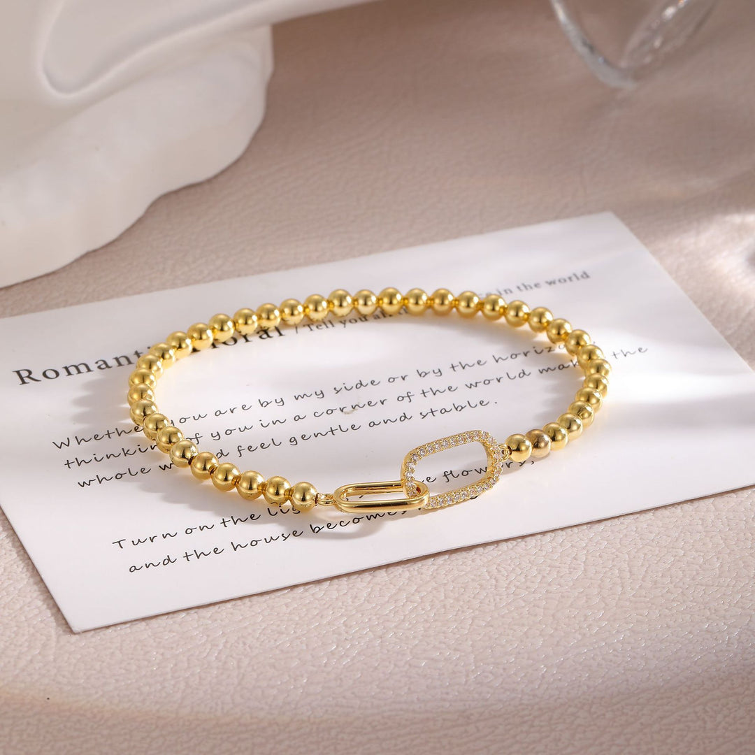 Minimalist Beaded Paperclip Bracelet & Necklace Set S925 Sterling Silver with Natural Diamonds