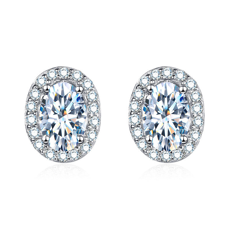 Oval Halo Diamond Stud Earrings with 925 Sterling Silver