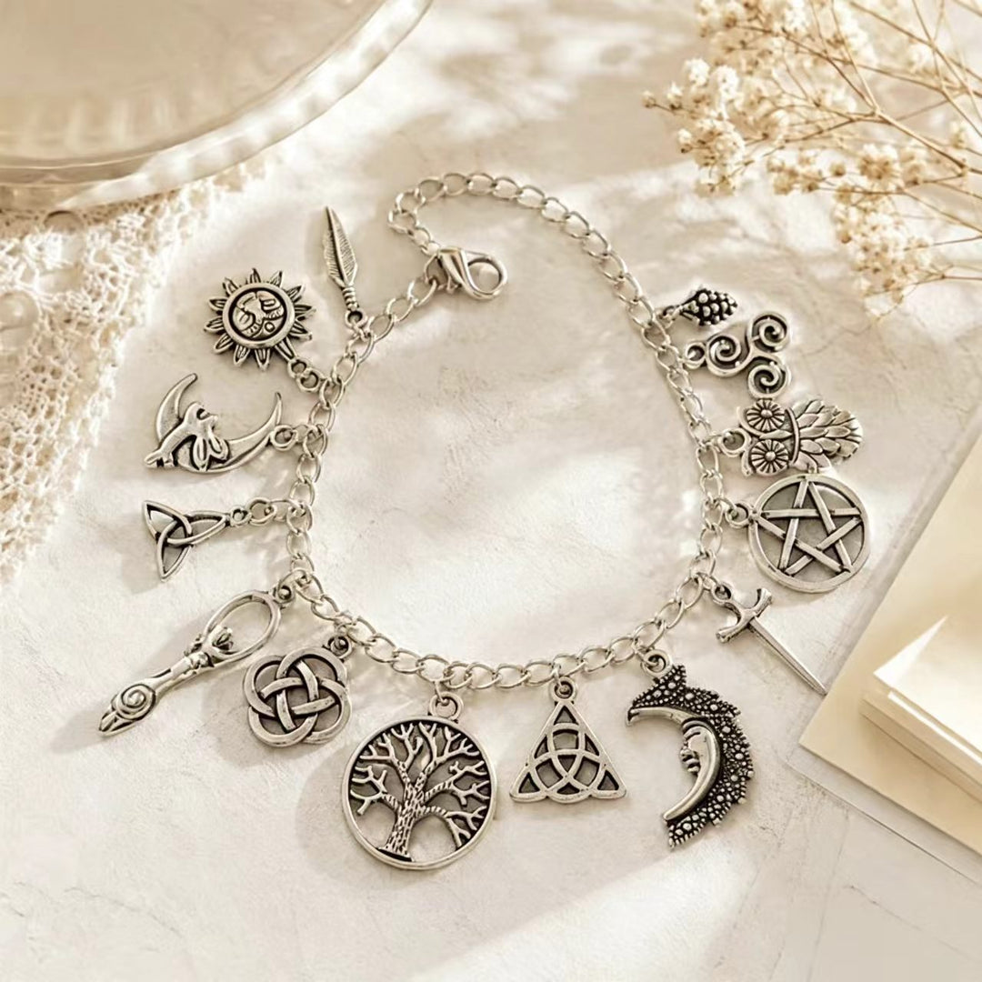 Wiccan Pagan Charm Anklet & Bracelet Sterling Silver Tree of Life Celtic Symbol Jewelry