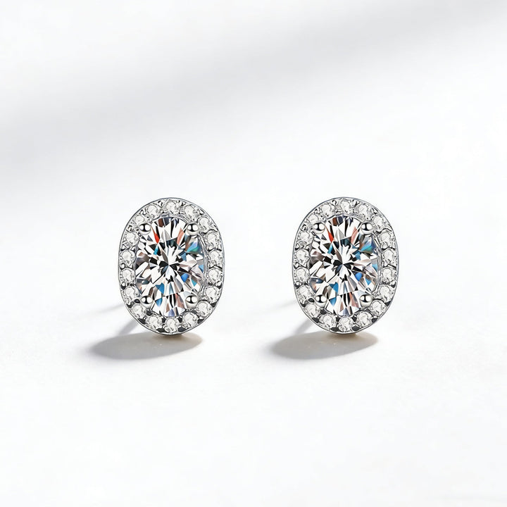 Oval Halo Diamond Stud Earrings with 925 Sterling Silver