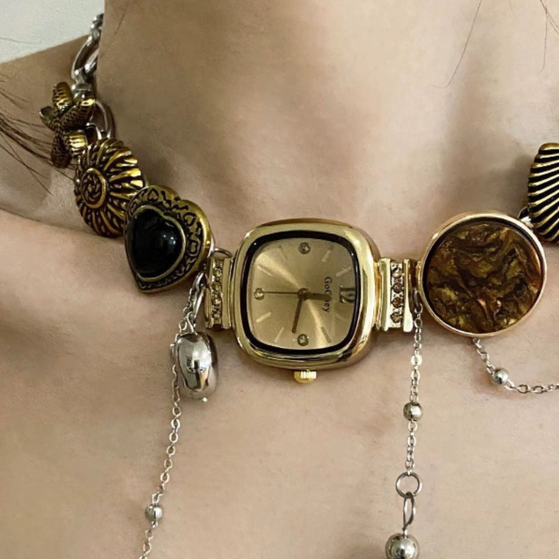 Minimalist Vintage Watch Pendant Choker Necklace
