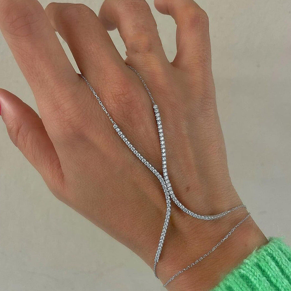 Linked Finger Ring Jewelry Diamond Hand Chain Bracelet