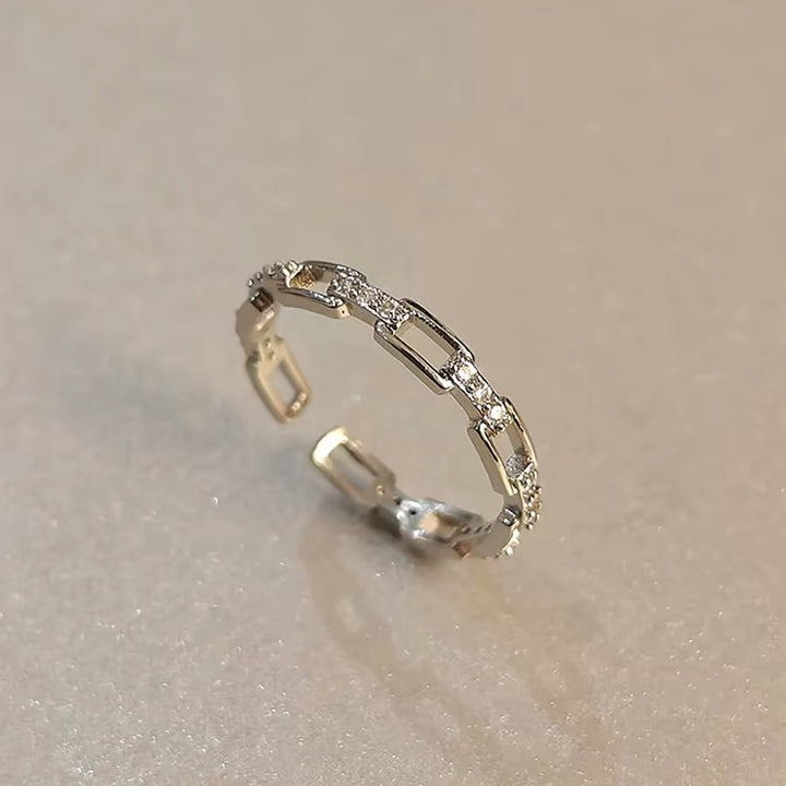 Crystal Paperclip Chain Open Ring Adjustable Stackable Band for Women