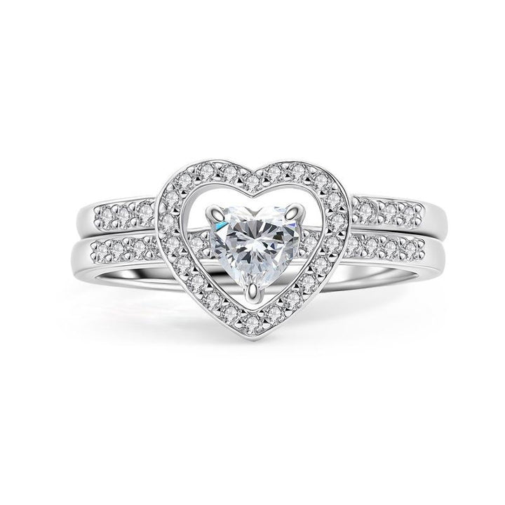 Romantic Minimalist New Stackable StyleHeart-Shaped Diamond Ring Set Sterling Silver Creative Romantic Gift