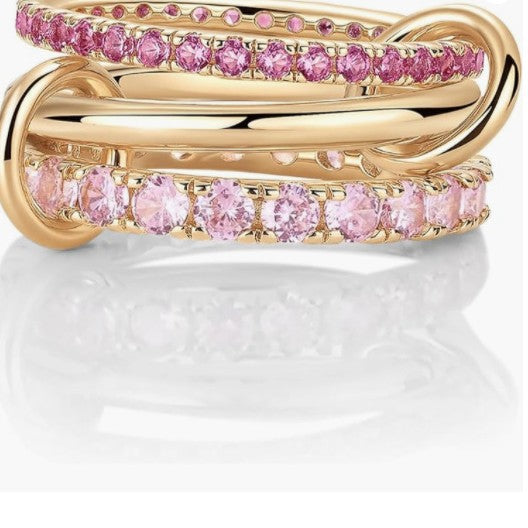Linked Triple Stack Ring | Pavé Diamond & Polished Band Set